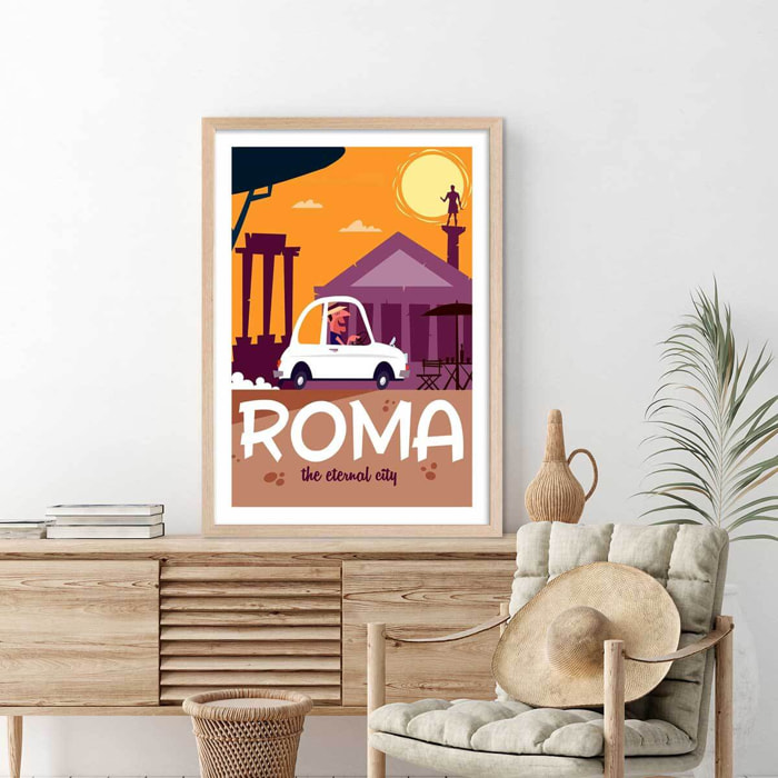 Affiche Voyage à Rome Affiche + cadre en bois - Chêne