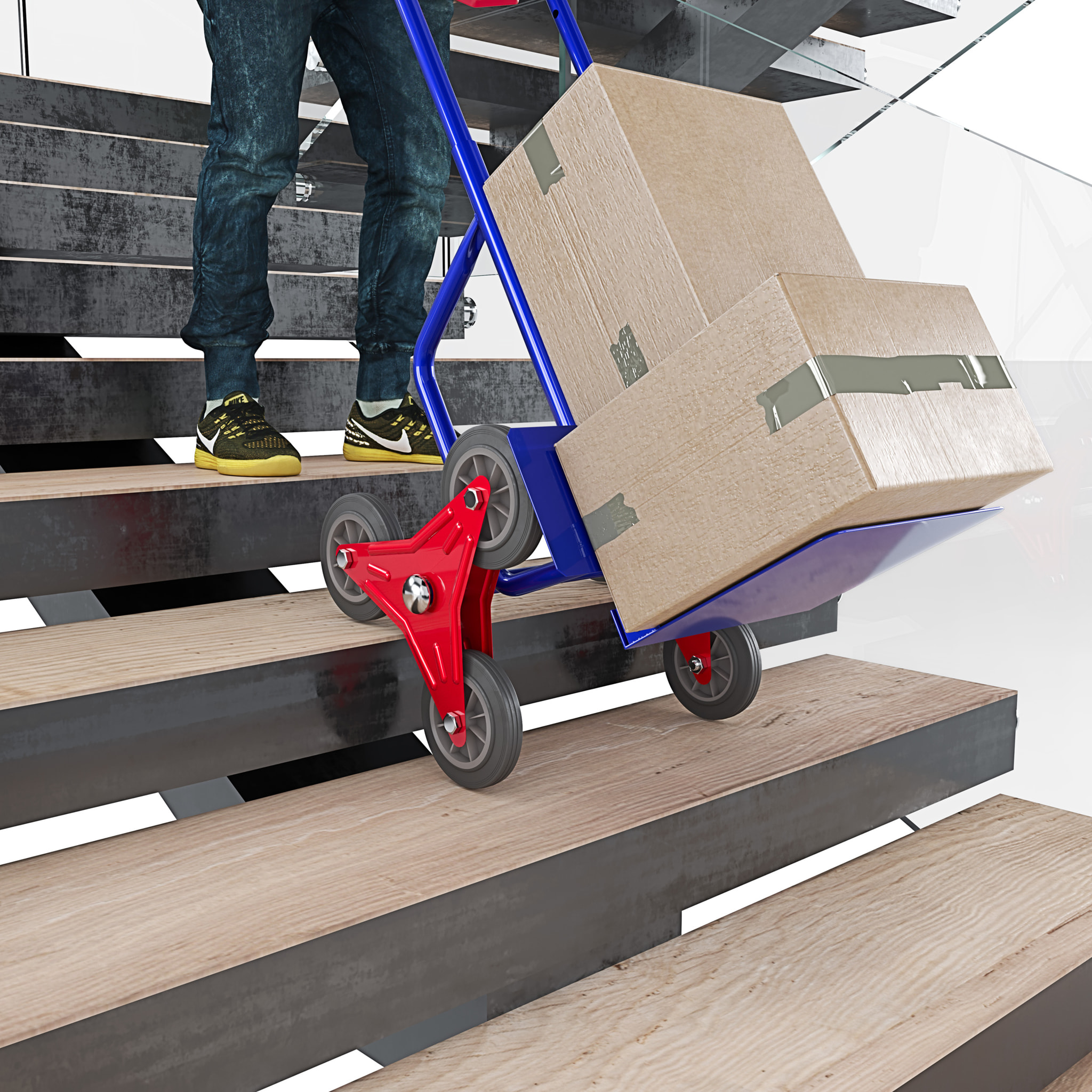 Carrello A Mano Montascale Portapacchi Portata Max 200 Kg Carrellino Pieghevole Acciaio Tubolare Ruote In Gomma Trasporto Pacchi 112 x 61 x 44 Cm Blu