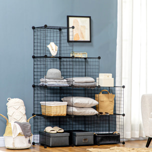Estantería Modular de 9 Cubos, Estantería Apilable de Alambre DIY, Organizador de Almacenamiento Multiuso, para Salón, Dormitorio, Negro