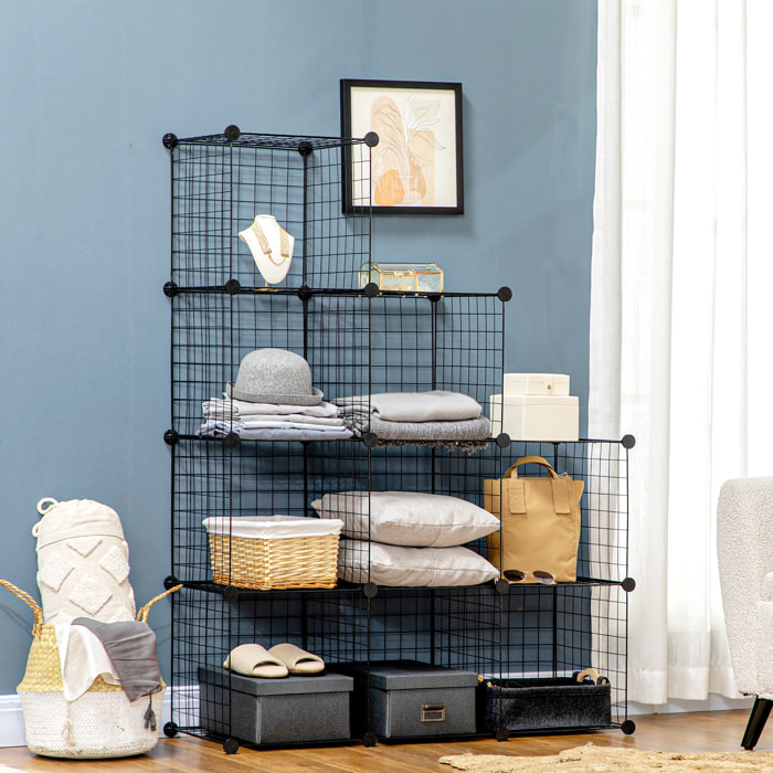 Estantería Modular de 9 Cubos, Estantería Apilable de Alambre DIY, Organizador de Almacenamiento Multiuso, para Salón, Dormitorio, Negro