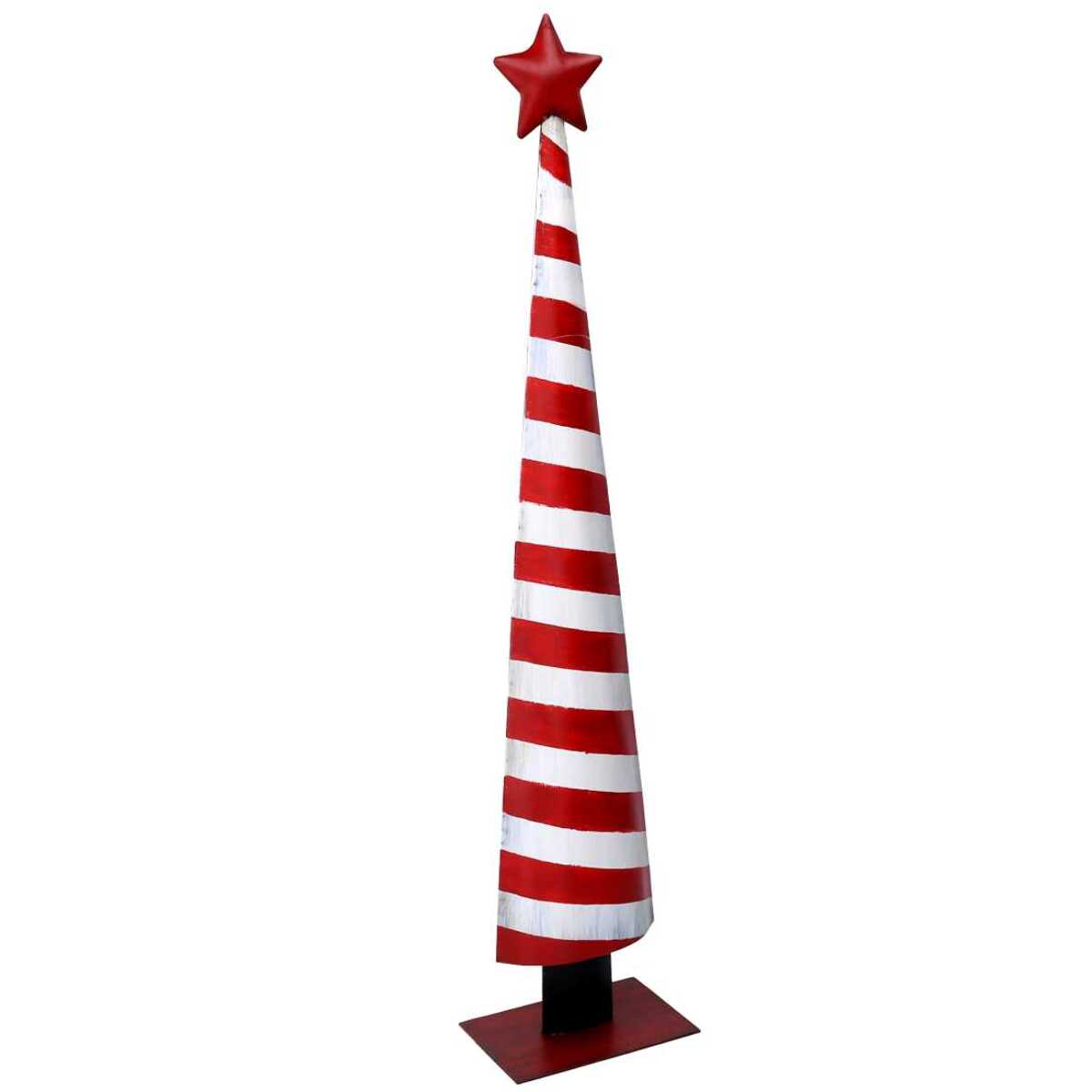 Albero in metallo con striscie bianche rosso cm14x9h67,5