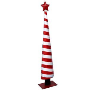 Albero in metallo con striscie bianche rosso cm14x9h67,5