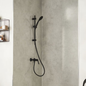 Pommeau douche 3 jets + mitigeur bain douche mural + barre douche + flexible Aimé noir