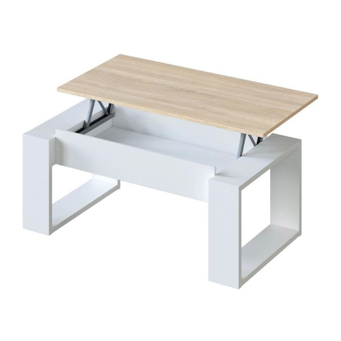 Mesa de centro elevable Nova Blanco Artik (Blanco Mate) - Roble Canadian