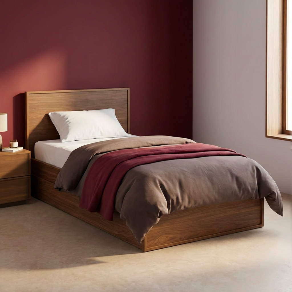 Lit avec sommier à lattes et tête de lit 90 x 190cm + 2 tiroirs décor bois KUBA