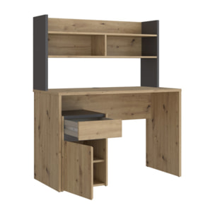 Bureau et sur-meuble avec caisson amovible effet bois et gris foncé - L110 CM - KIARA