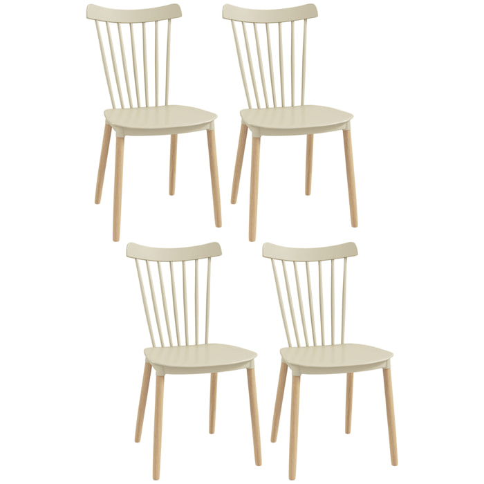 Juego de 4 Sillas de Comedor Estilo Nórdico Sillas de Cocina con Respaldo Alto Asiento de Polipropileno y Patas de Madera de Haya Carga 120 kg 48x52,5x83 cm Natural