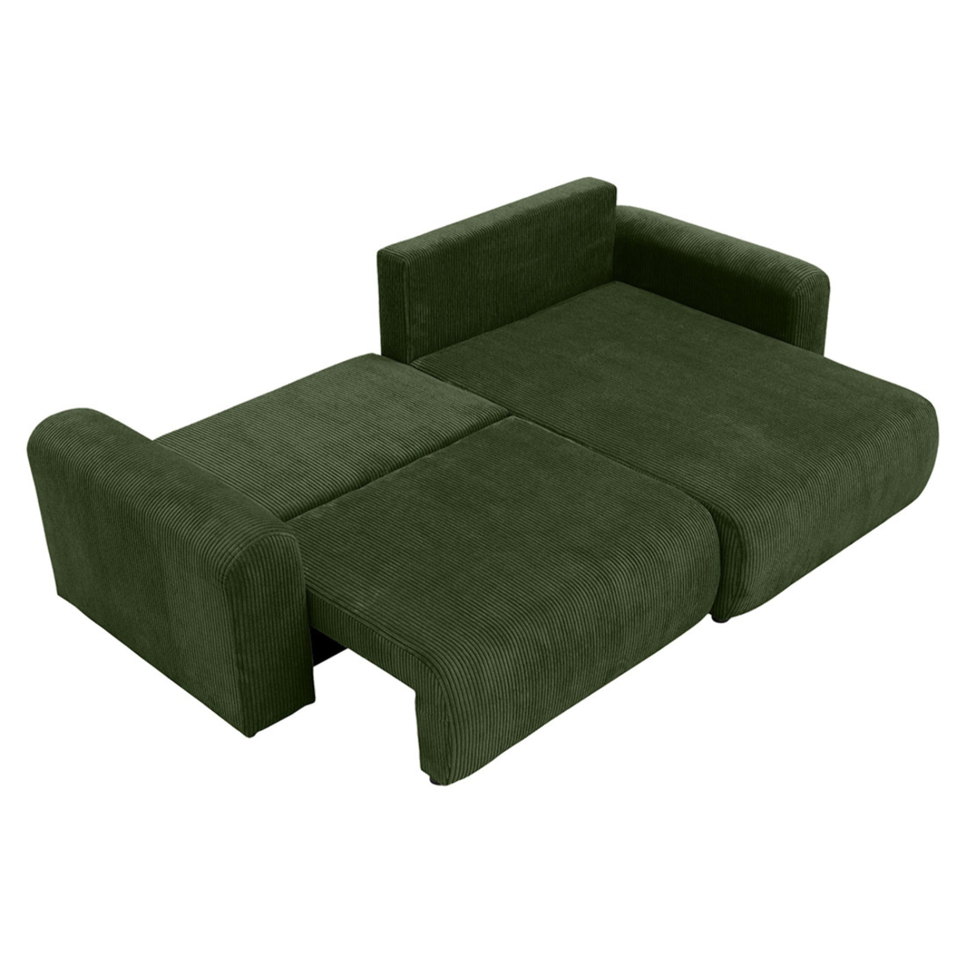 Naomi - Canapé d'angle réversible 4 places convertible avec coffre en velours côtelé - Vert