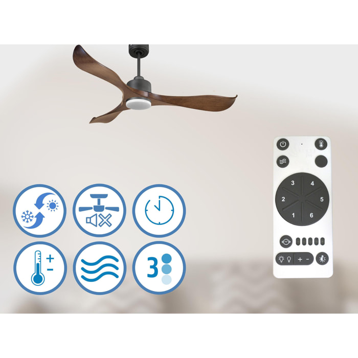 Ventilateur de plafond Réversible  Thermostat Dimmable Wifi Moteur à courant continu Toits en pente Télécommande Lumière à trois tons Adaptateur 2/3 Lames