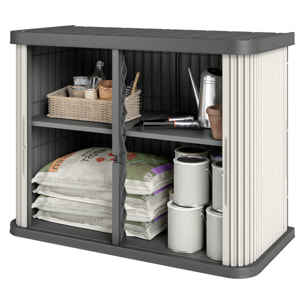 Coffre de jardin 480L 2 portes coulissantes étagère gris crème