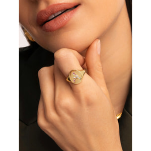 Anillo Personalizado Signet Letter Colors Baño Oro