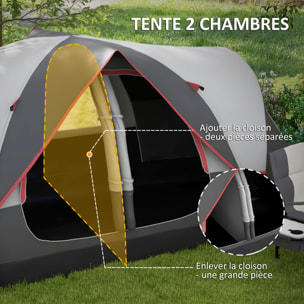 Tente de camping familiale 6-8 pers. double toit étanche 2 000 mm moustiquaire sac de tranport gris