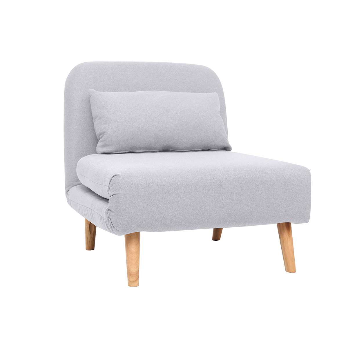 Fauteuil convertible scandinave en tissu gris clair et bois clair AMIKO