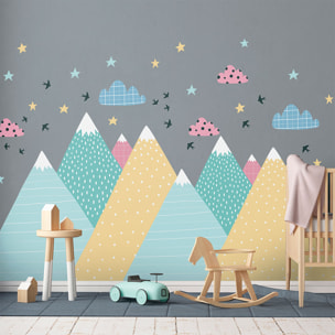 Stickers muraux enfants - Décoration chambre bébé - Autocollant Sticker mural géant enfant montagnes scandinaves DONIKA