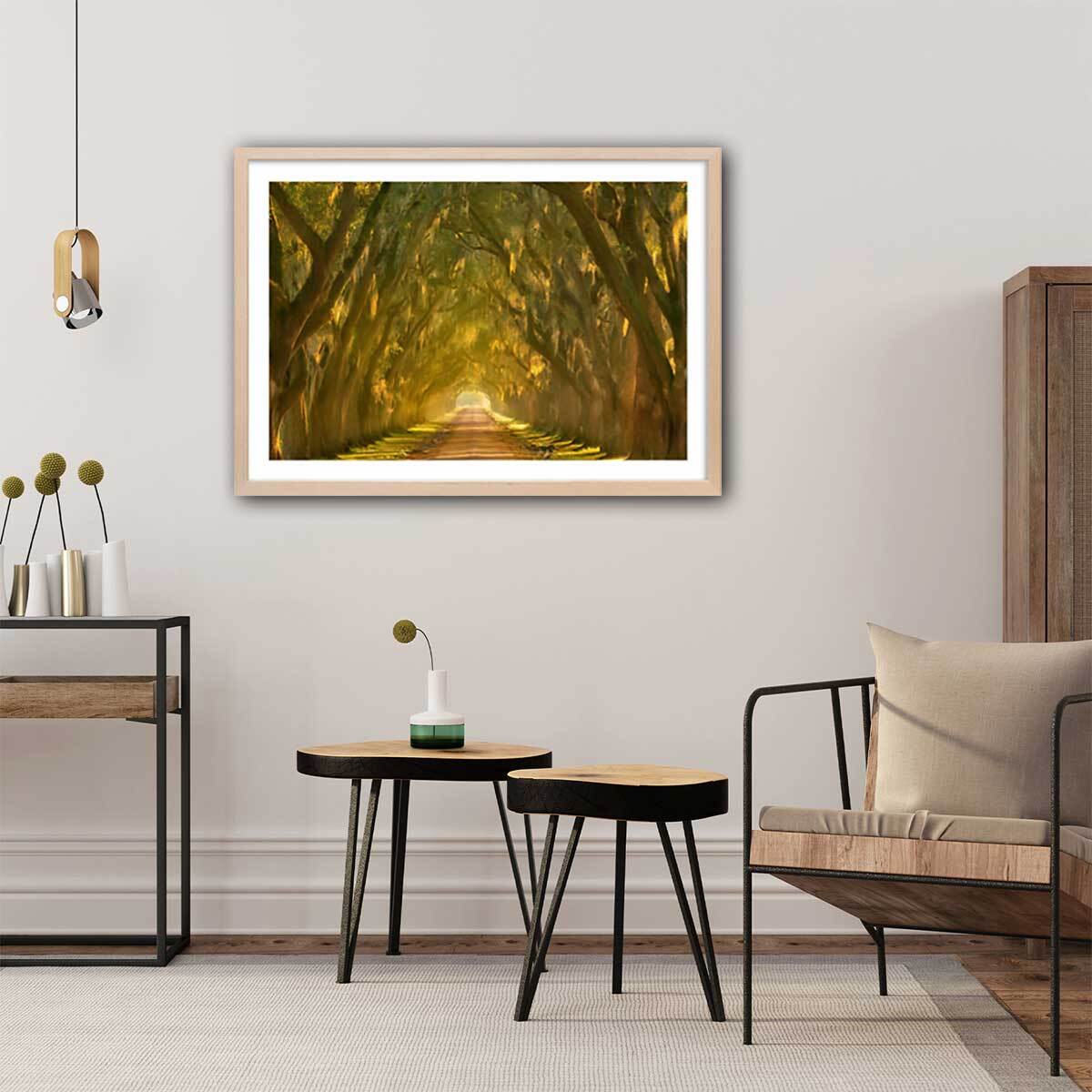 Affiche ""Allee enchanteresse"" Affiche + cadre en bois - Chêne