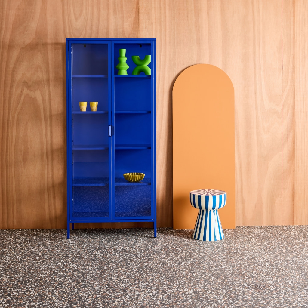 Buffet, vaisselier acier et verre trempé 2 portes 180cm ARKANSAS