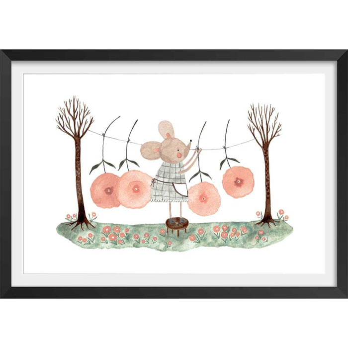 Affiche enfant lessive chez souricette  Affiche + cadre en bois - Noir