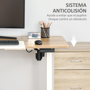 Escritorio de Pie Soporte de Escritorio con Altura Ajustable y 4 Teclas de Memoria para Oficina Hogar 140x70x72-116 cm Blanco y Natural