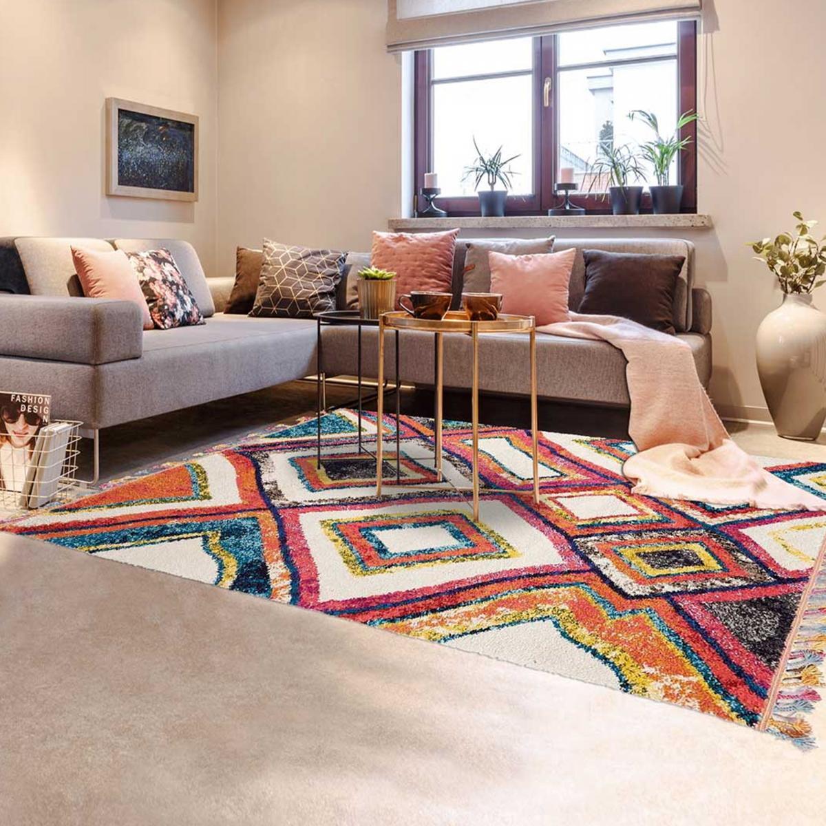 Tapis Tuke multicolore motif traditionnel berbère