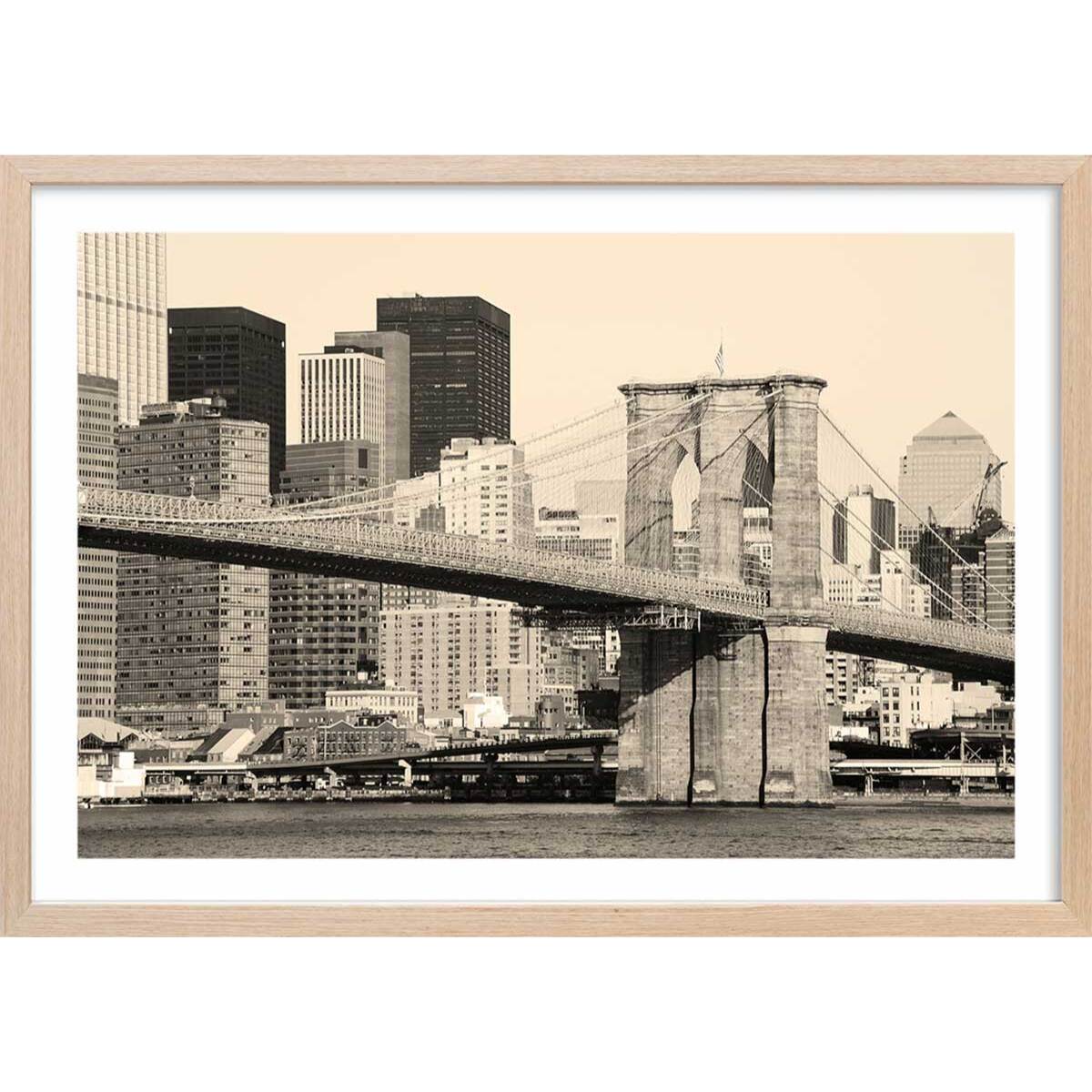 Affiche new york and brooklyn bridge Affiche sous cadre bois