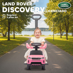 Coche Correpasillos 2 en 1 para Niños de 18-36 Meses LAND ROVER DISCOVERY, Correpasillos con Espacio de Almacenaje, Bocina, Volante, Mango de Empuje y Barandilla Extraíbles, Rosa