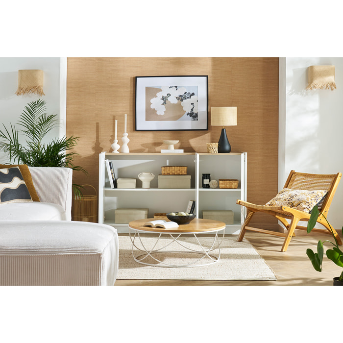 Buffet design blanc laqué brillant et bois clair 3 portes L155 cm NELIO
