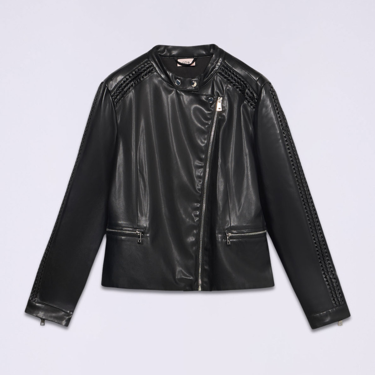 Oltre - Chaqueta de cuero estilo biker con detalles trenzados - Negro