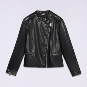 Oltre - Chaqueta de cuero estilo biker con detalles trenzados - Negro