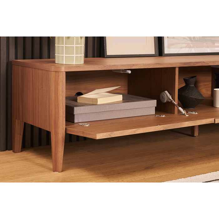 Meuble TV bois foncé noyer 3 tiroirs L180 cm BENJA