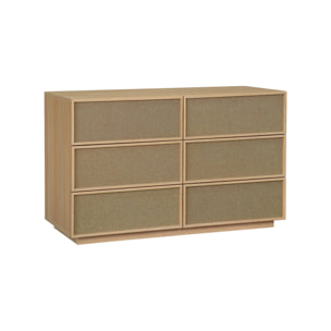 Commode de rangement décor bois et tissu 6 tiroirs KUBA