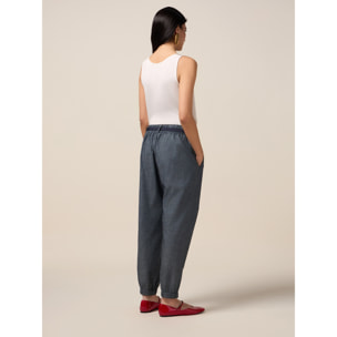 Oltre - Pantalones jogger de mezcla de lino con efecto denim - Azul