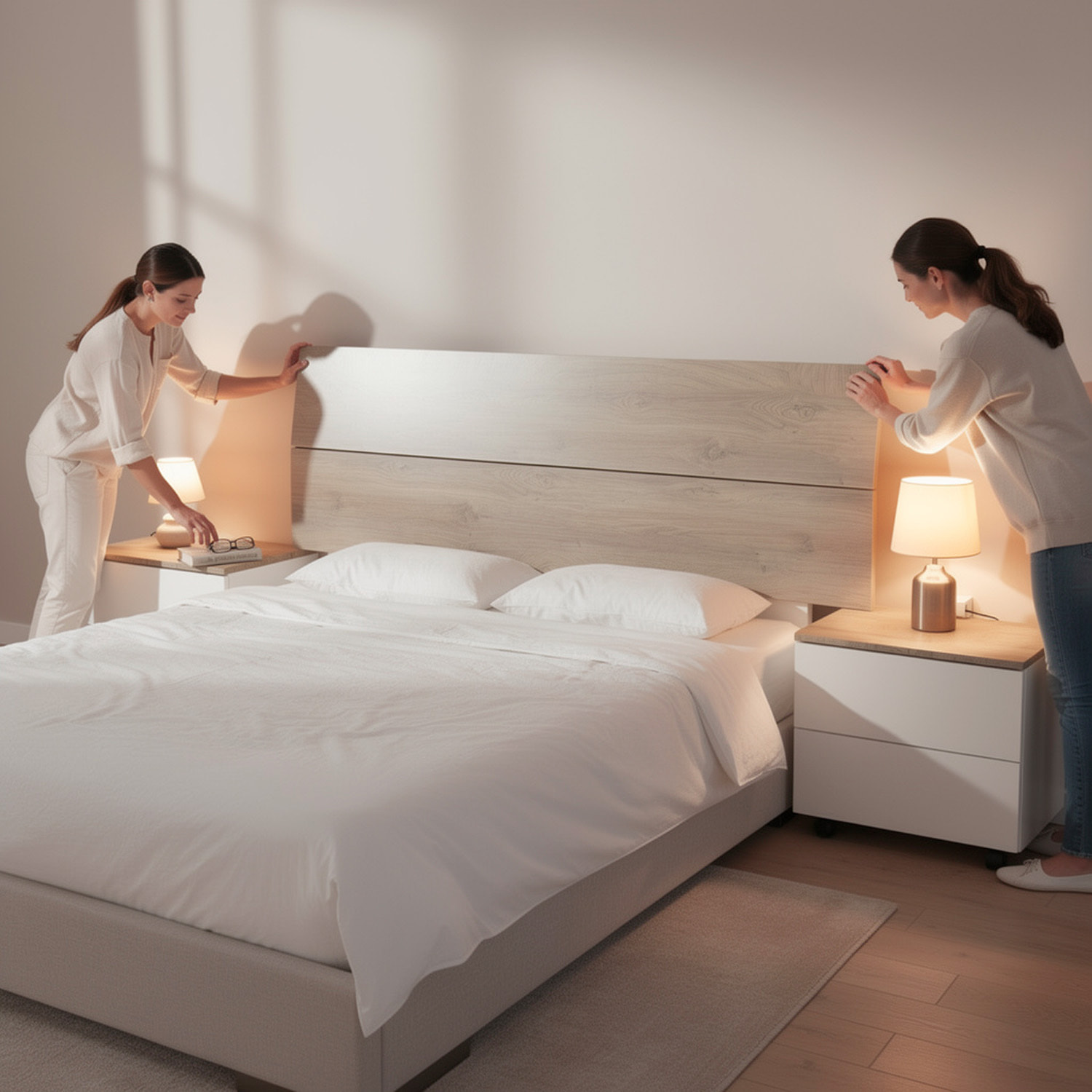 Set Camera Da Letto Con Testiera Matrimoniale Da 176 Cm E 2 Comodini Con Cassetti Testata Letto Arredo Per Letti 135 150 160 Cm Rovere E Bianco