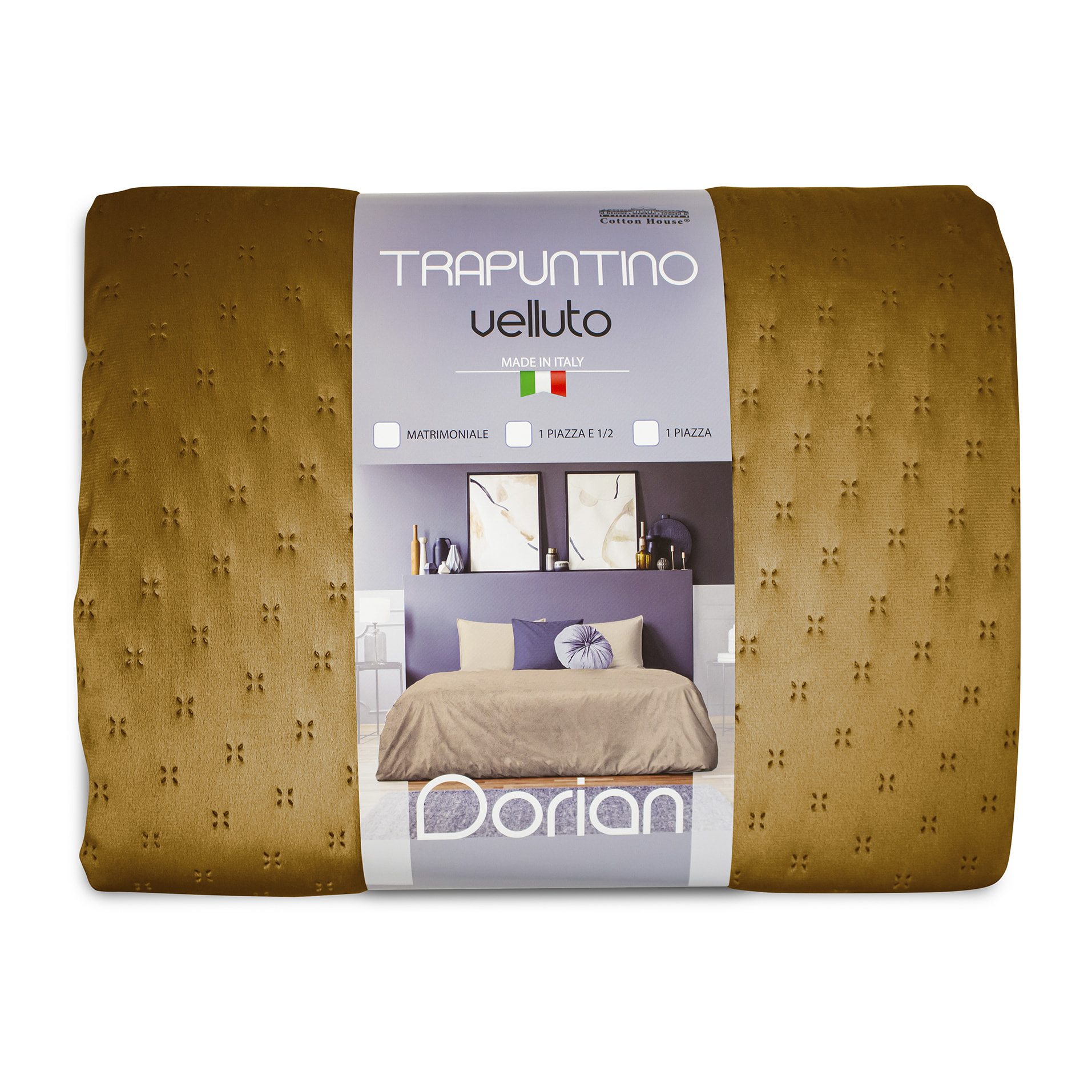 TRAPUNTINO MATRIMONIALE MEZZA STAGIONE EFFETTO VELLUTO DIS.DORIAN NEW GOLD MADE IN ITALY