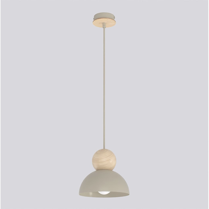 Lampada a sospensione Kaki in acciaio e legno mokka beige