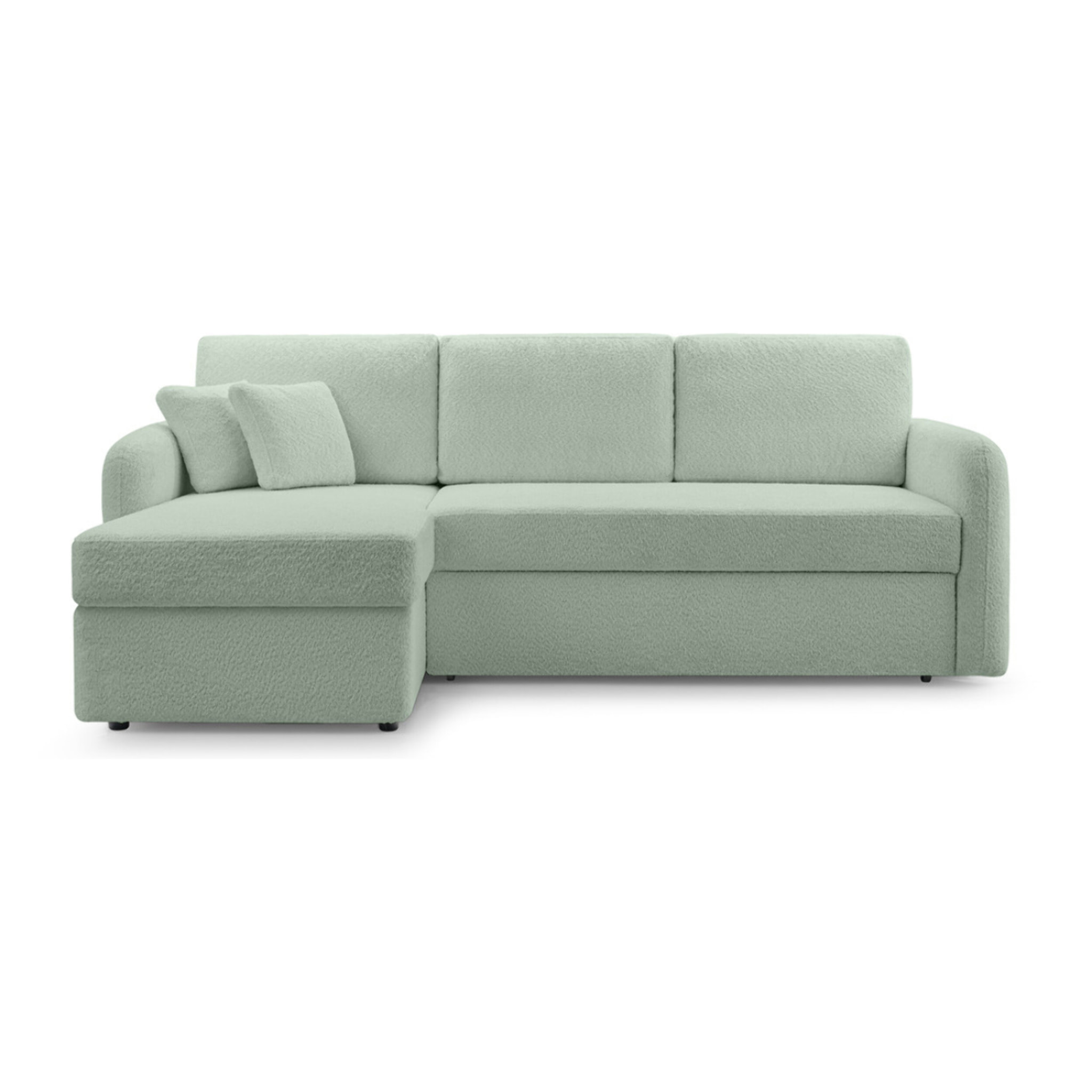 Pocatello - canapé d'angle réversible 4 places - convertible avec coffre - en tissu bouclette - Vert sauge