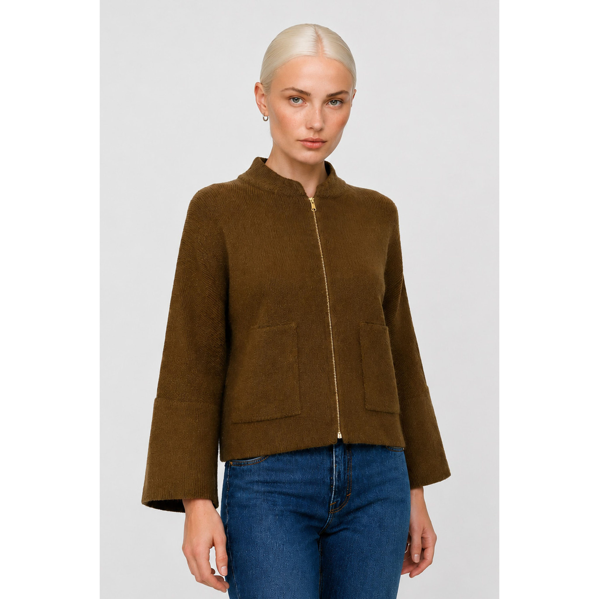 Kocca - Cappotto in maglia da donna in lana e alpaca con zip Donna