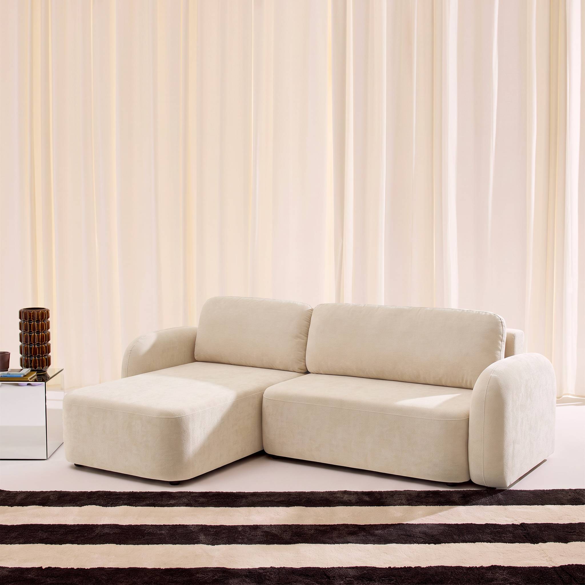 Canapé d'angle réversible convertible 3 places tissu avec coffre NOUMA