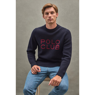 Maglione blu marino in filo con logo Polo Club a contrasto