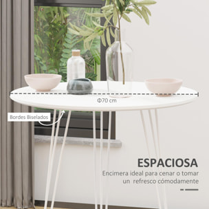 Mesa de Comedor Redonda con Patas de Horquilla Metálicas Estilo Moderno Nórdico para Cocina Salón Cafetería Bar Ø70x75 cm Blanco