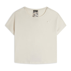 T-shirt maniche a kimono con stampa fantasia sul retro