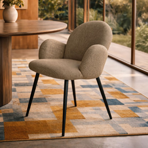 Lot de 2 fauteuils en métal noir et tissu tweed beige GINETTE
