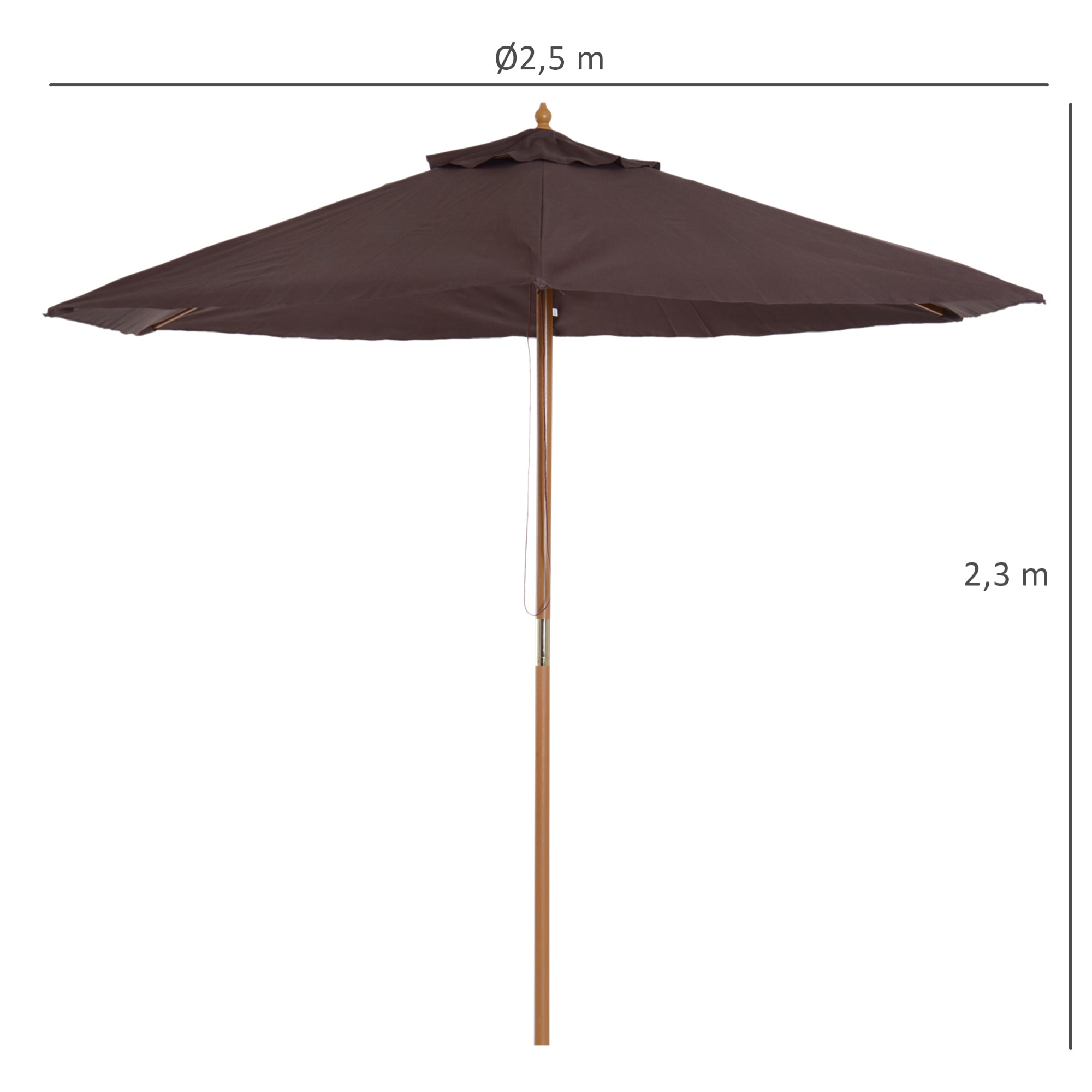 Sombrilla Tejido de Poliester y Madera Ø2,5x2,25m Café