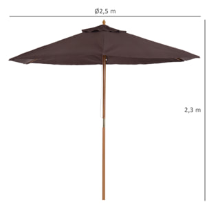 Sombrilla Tejido de Poliester y Madera Ø2,5x2,25m Café