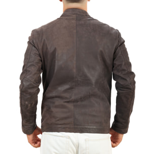 Giubbino in pelle di vitello rifinizione dakota testa di Moro-Slim Fit