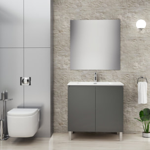 Ensemble de Salle de Bain Lust | 80 cm Gris Mat | Deux Portes | Lavabo Encastré | N'inclut pas le Miroir | Meuble Assemblé | Alday