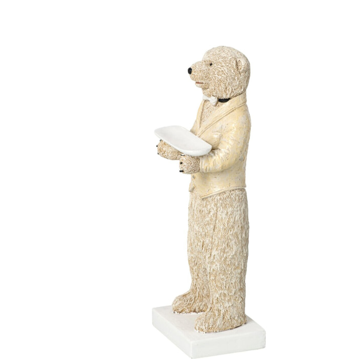 J-Line Ours serveur - polyrésine - beige/blanc cassé - small