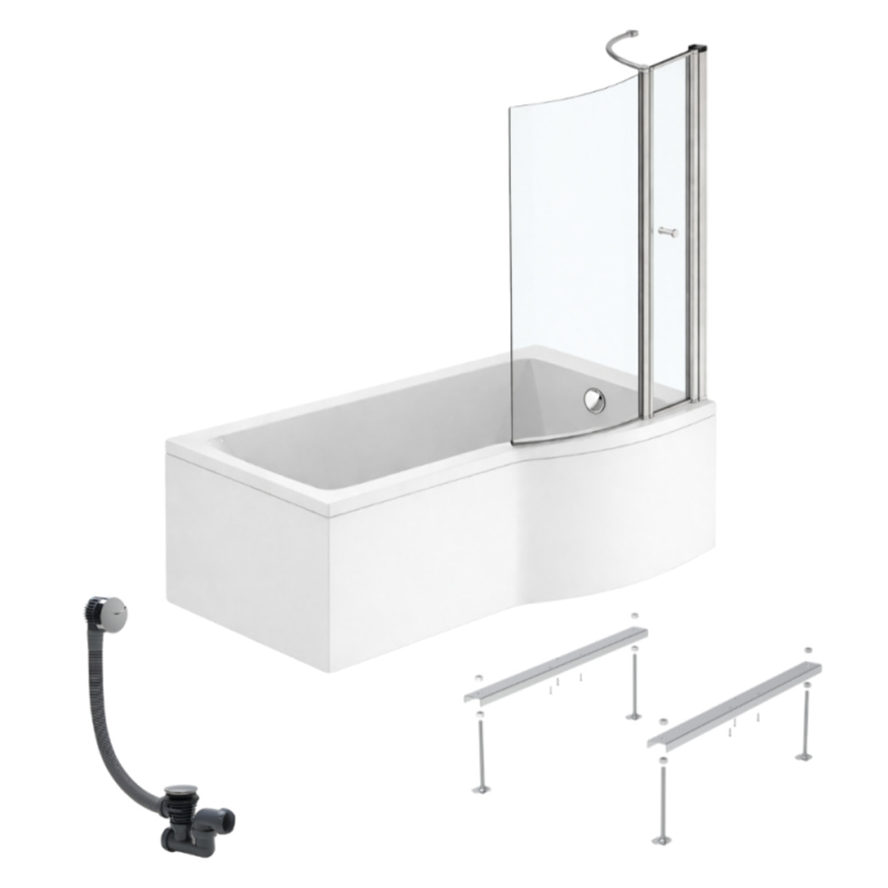Pack baignoire bain douche 150 x 80 cm droite Connect Air + tablier + pare bain avec volet  + pieds + vidage Chromé