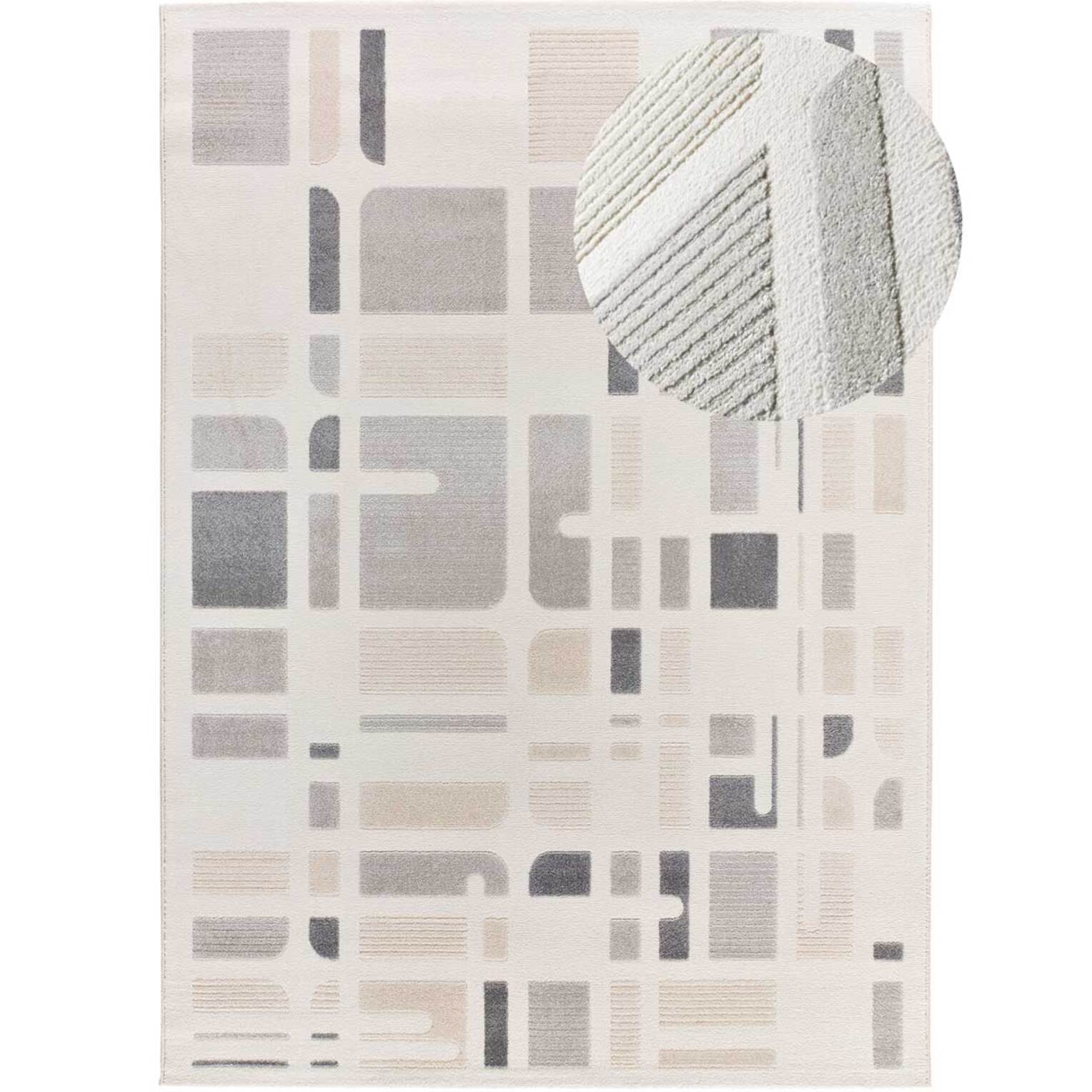 FLORA Alfombra geométrica con relieve en tonos beige y gris, varias medidas disponibles