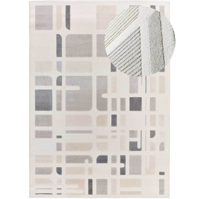 FLORA Alfombra geométrica con relieve en tonos beige y gris, varias medidas disponibles