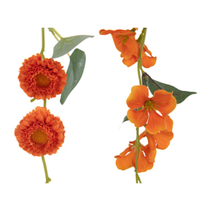 J-Line guirlande Fleurs + Feuilles - plastique - orange/vert - 2 pcs